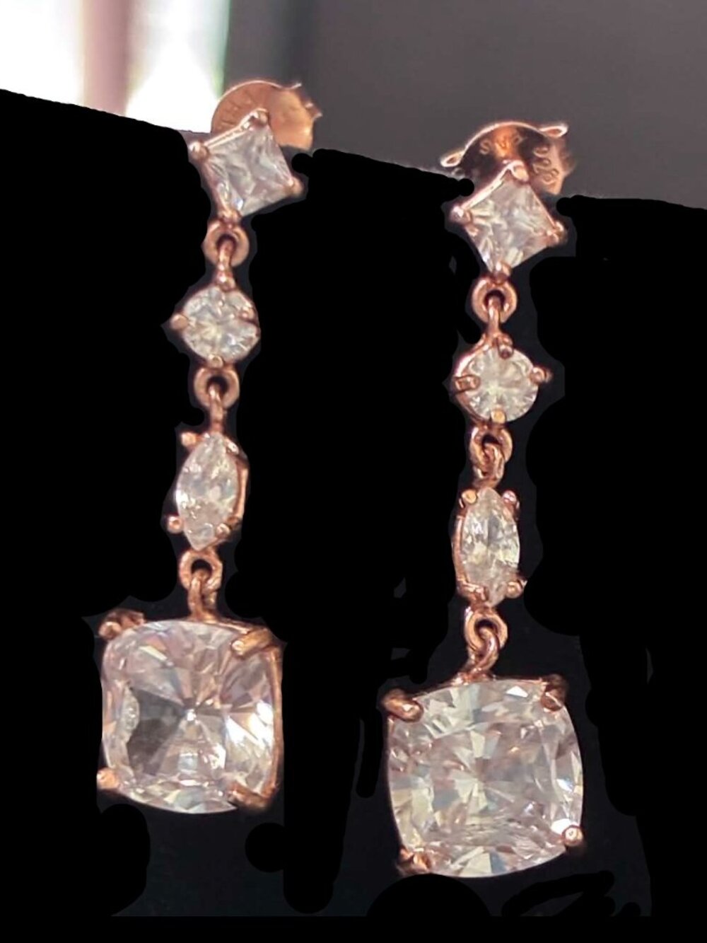 Rose Gold Cubic Zirconia Cascading Drop Earrings